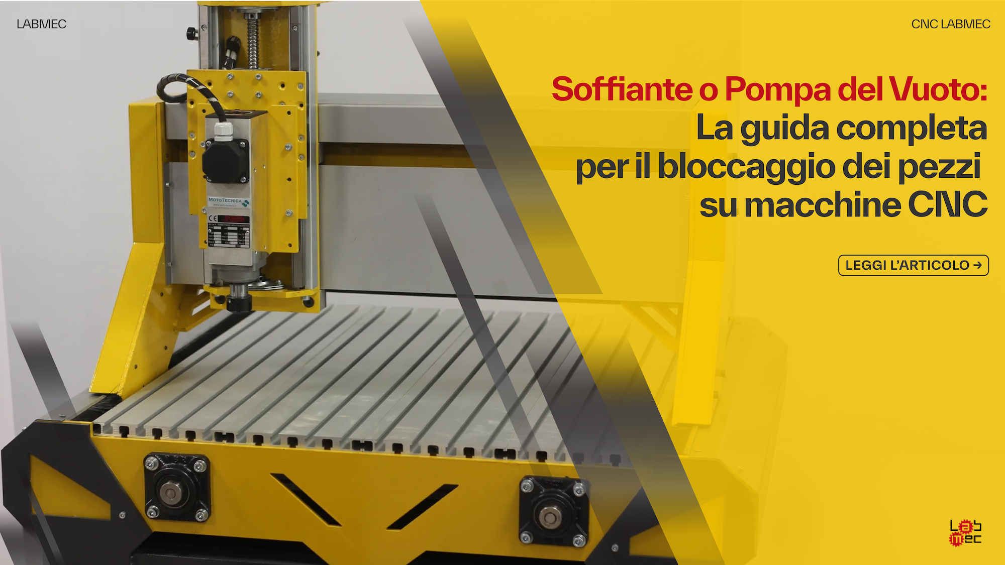 Piano di lavoro fresatrice CNC LabMec con sistema di bloccaggio – soffiante e pompa del vuoto per macchine CNC