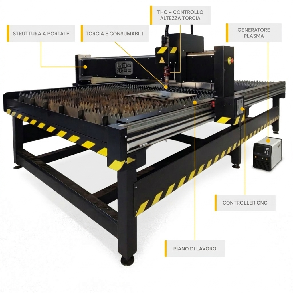 Componenti principali macchina taglio plasma CNC Pegaso LabMec