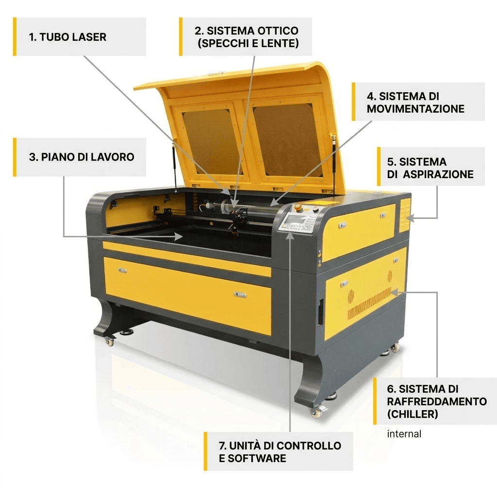 Componenti principali macchina laser CO2 LabMec Prometeo